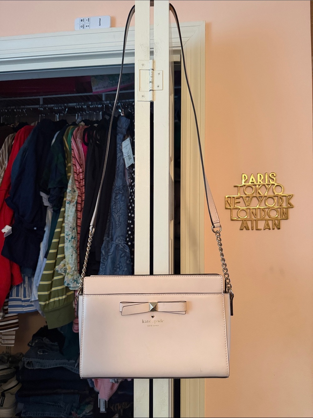 kate spade Blush Pink Leather Crossbody with Bow Accent